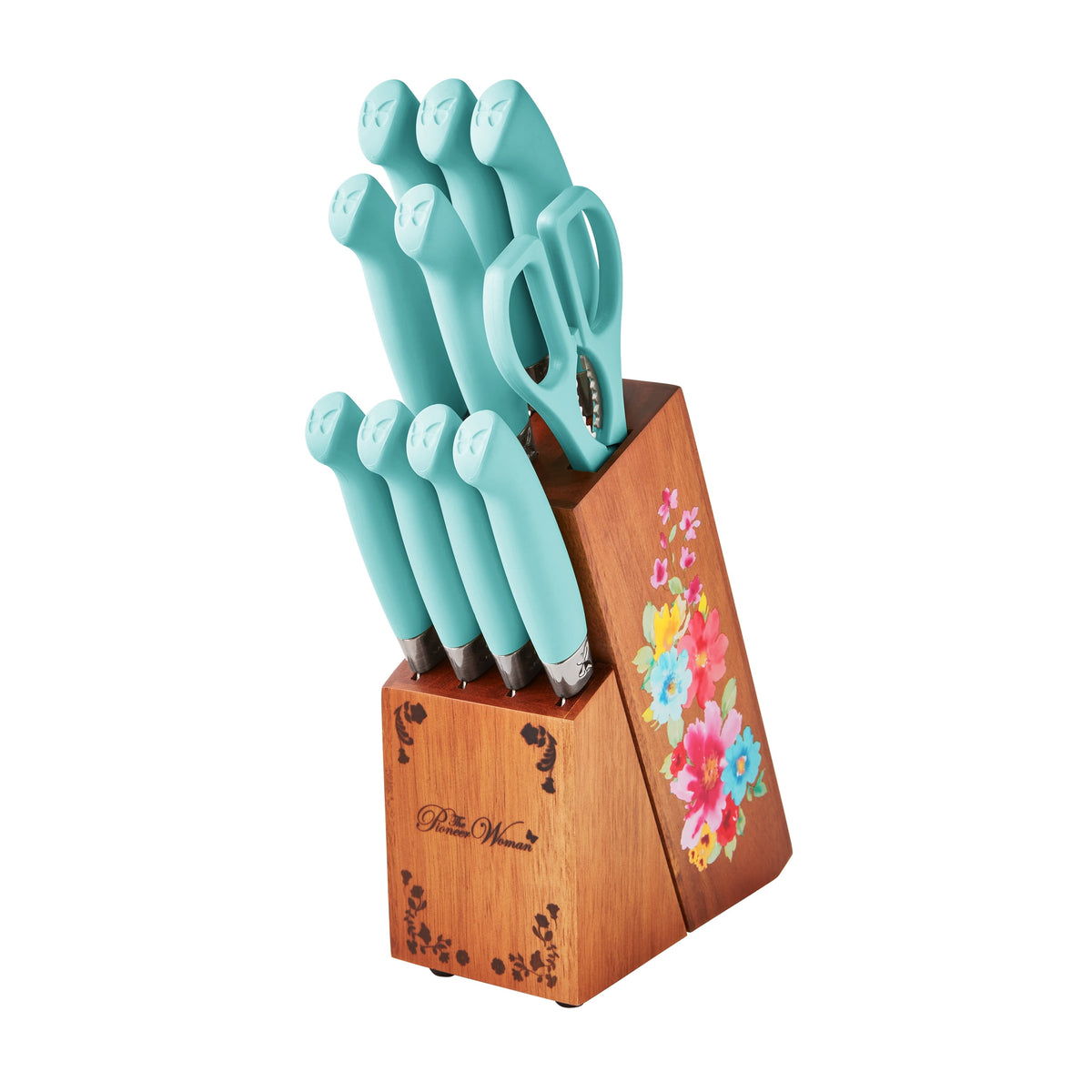 The Pioneer Woman Sweet Rose 11-Piece Stainless Steel Knife Block Set, Red - Classic Cottagecore Essential