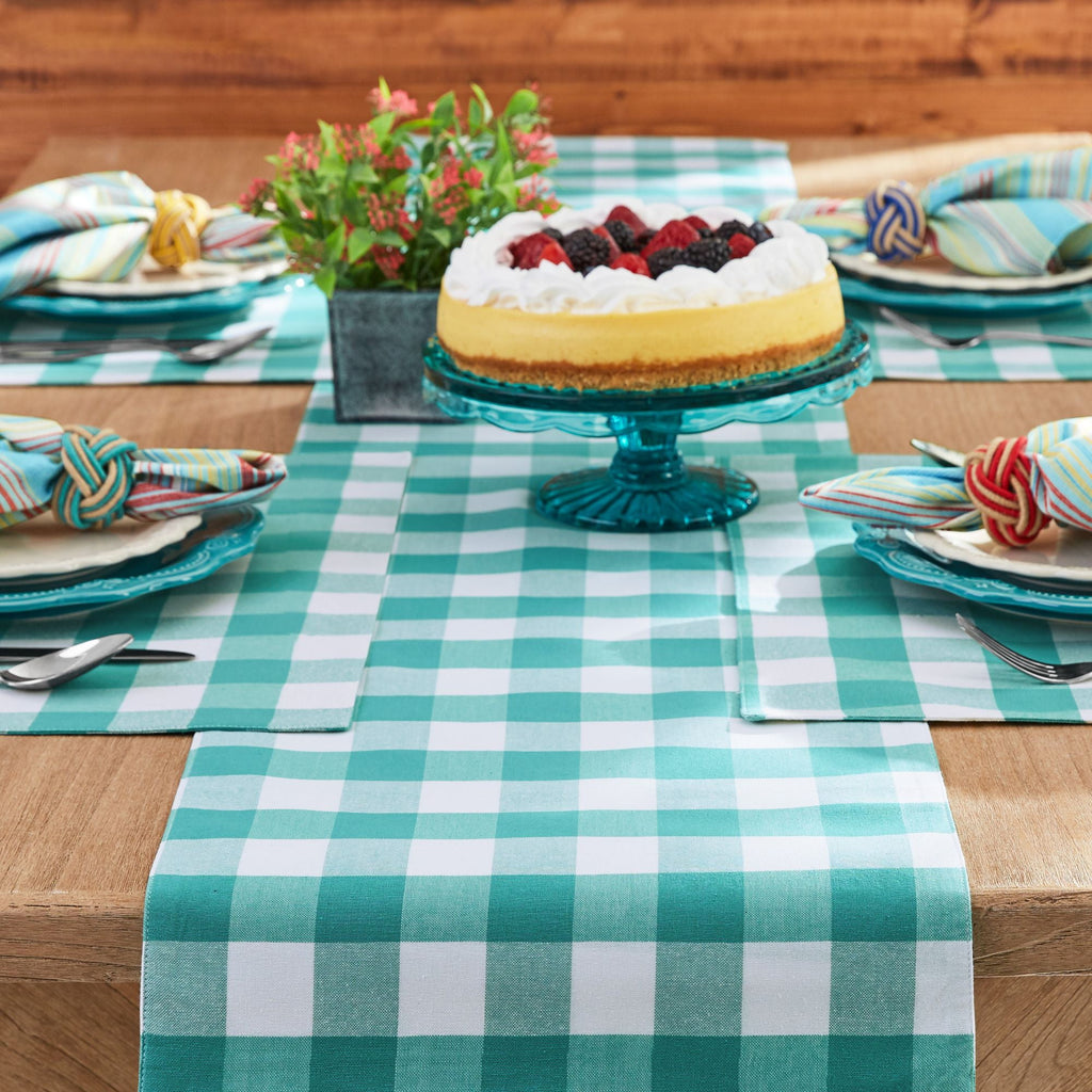 The Pioneer Woman Charming Check Placemat, Table Runner, Napkin, and Napkin Ring Set, 13 Piece, Teal