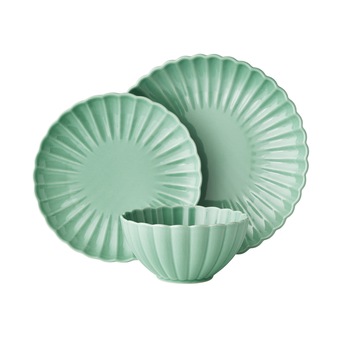 The Pioneer Woman Colette 12-Piece Stoneware Dinnerware Set, Blue - Rustic Ceramic Kitchenware