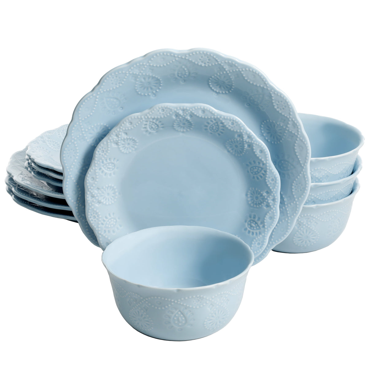 The Pioneer Woman Cowgirl Lace 12-Piece Dinnerware Set, Red - Classic Cottagecore Essential