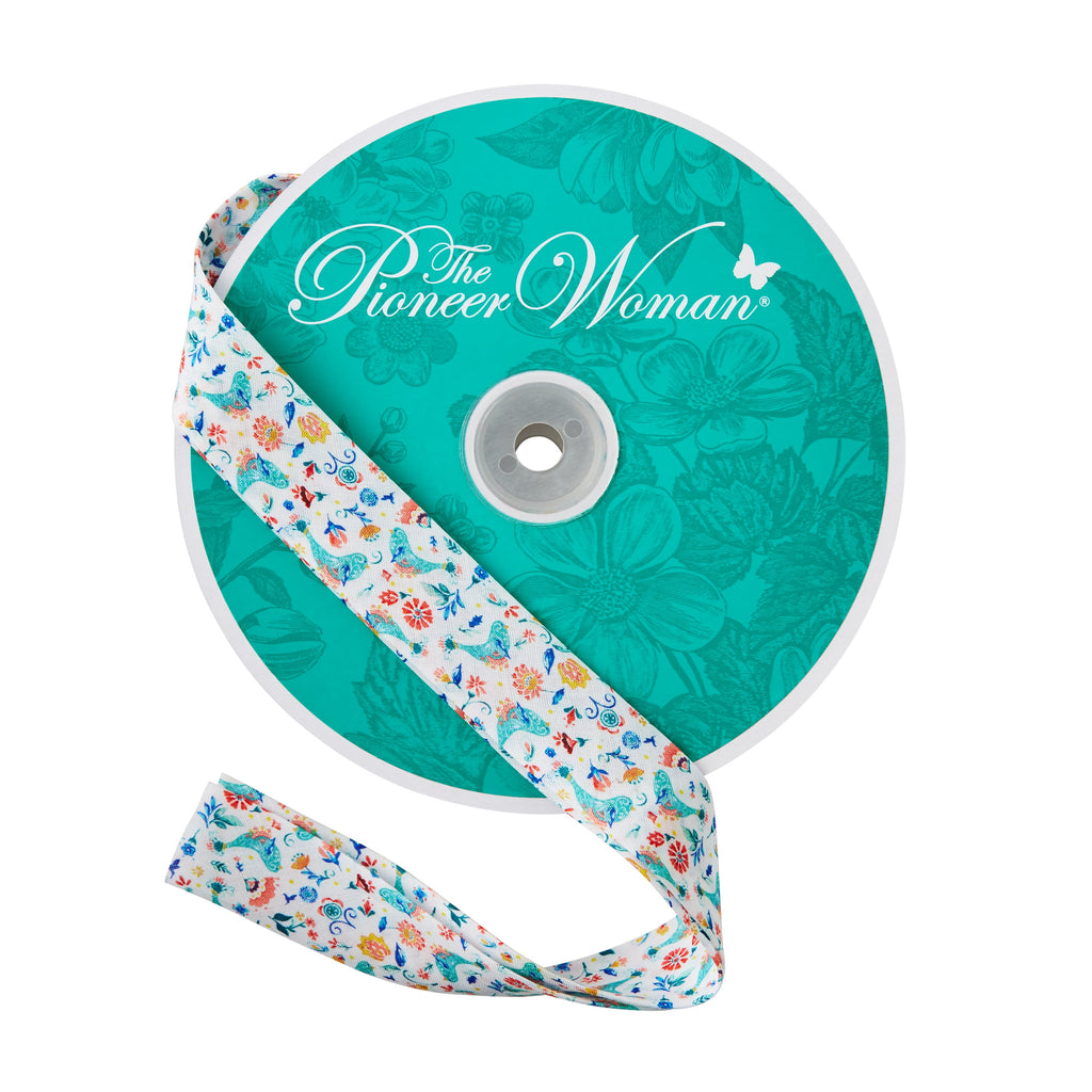 The Pioneer Woman Sweet Rose Double Fold Cotton Quilt Binding Ribbon, 7/8" x 25 Yards -