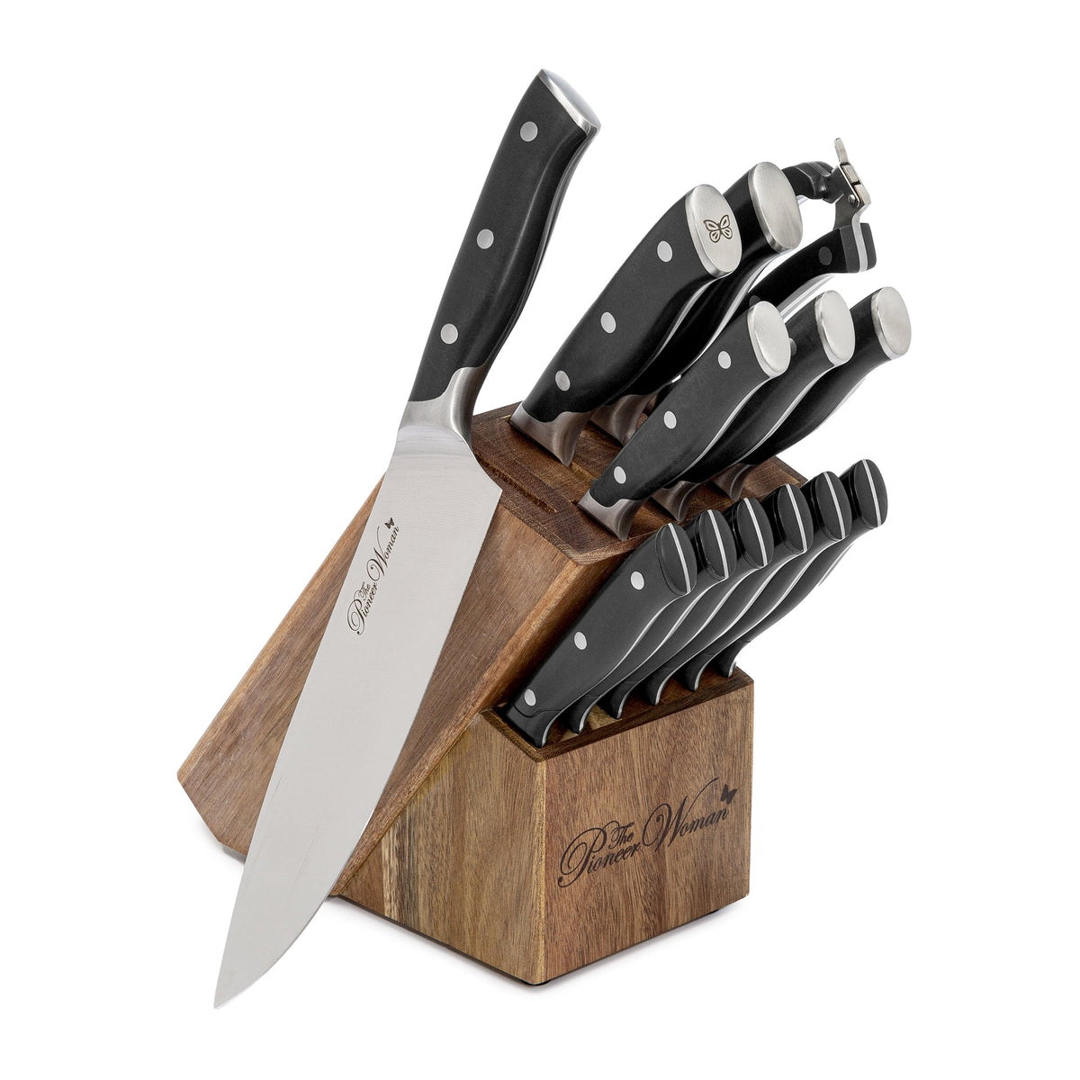 The Pioneer Woman Pioneer Signature 14-Piece Stainless Steel Knife Block Set, Gray - Rustic Home Decor