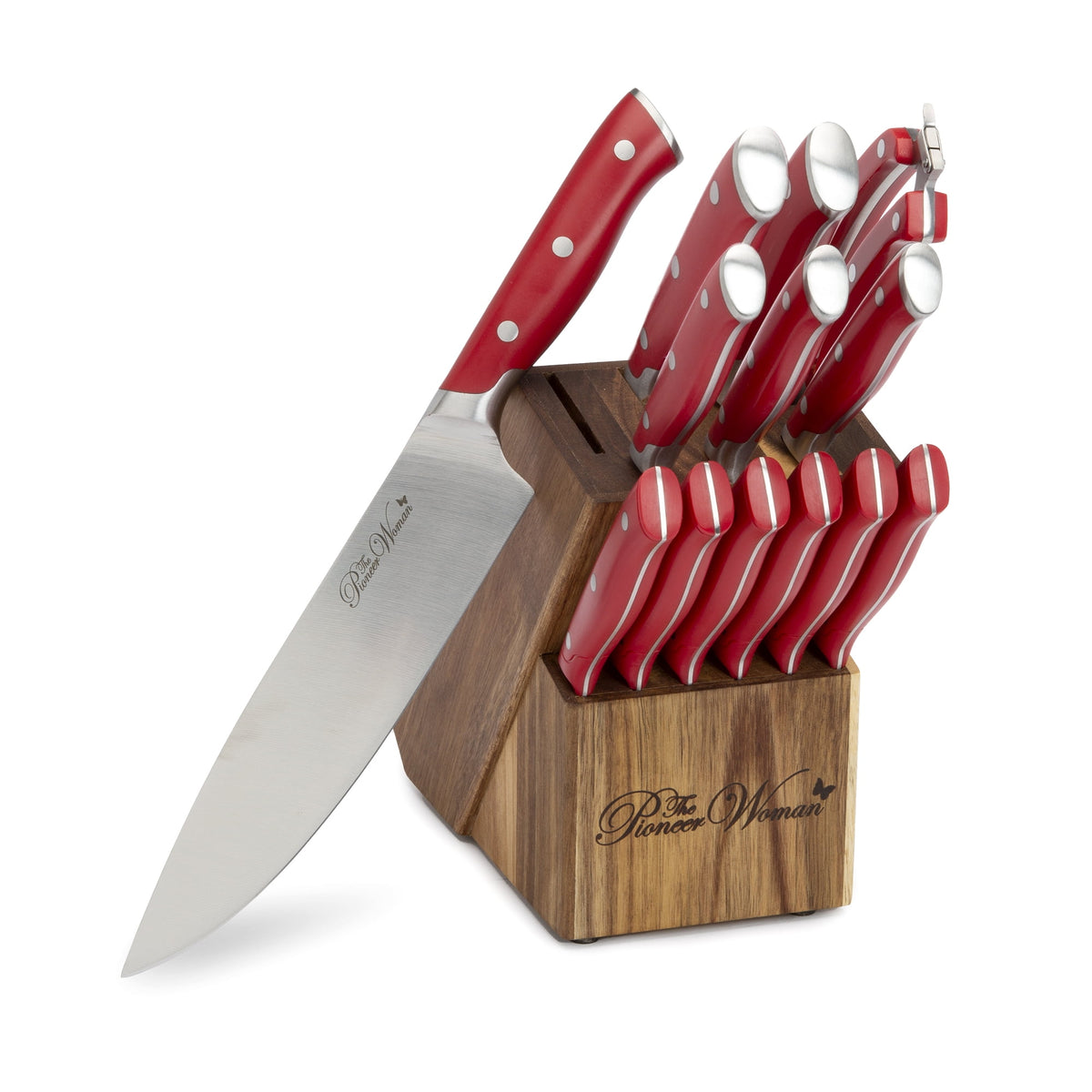 The Pioneer Woman Pioneer Signature 14-Piece Stainless Steel Knife Block Set, Gray - Rustic Home Decor