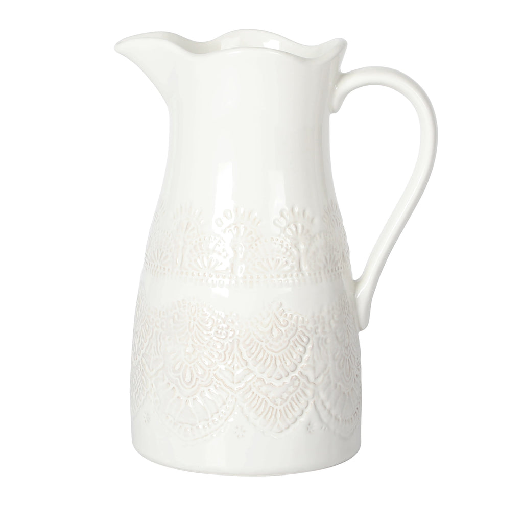 The Pioneer Woman Vintage Lace Linen 9-inch Ceramic Pitcher