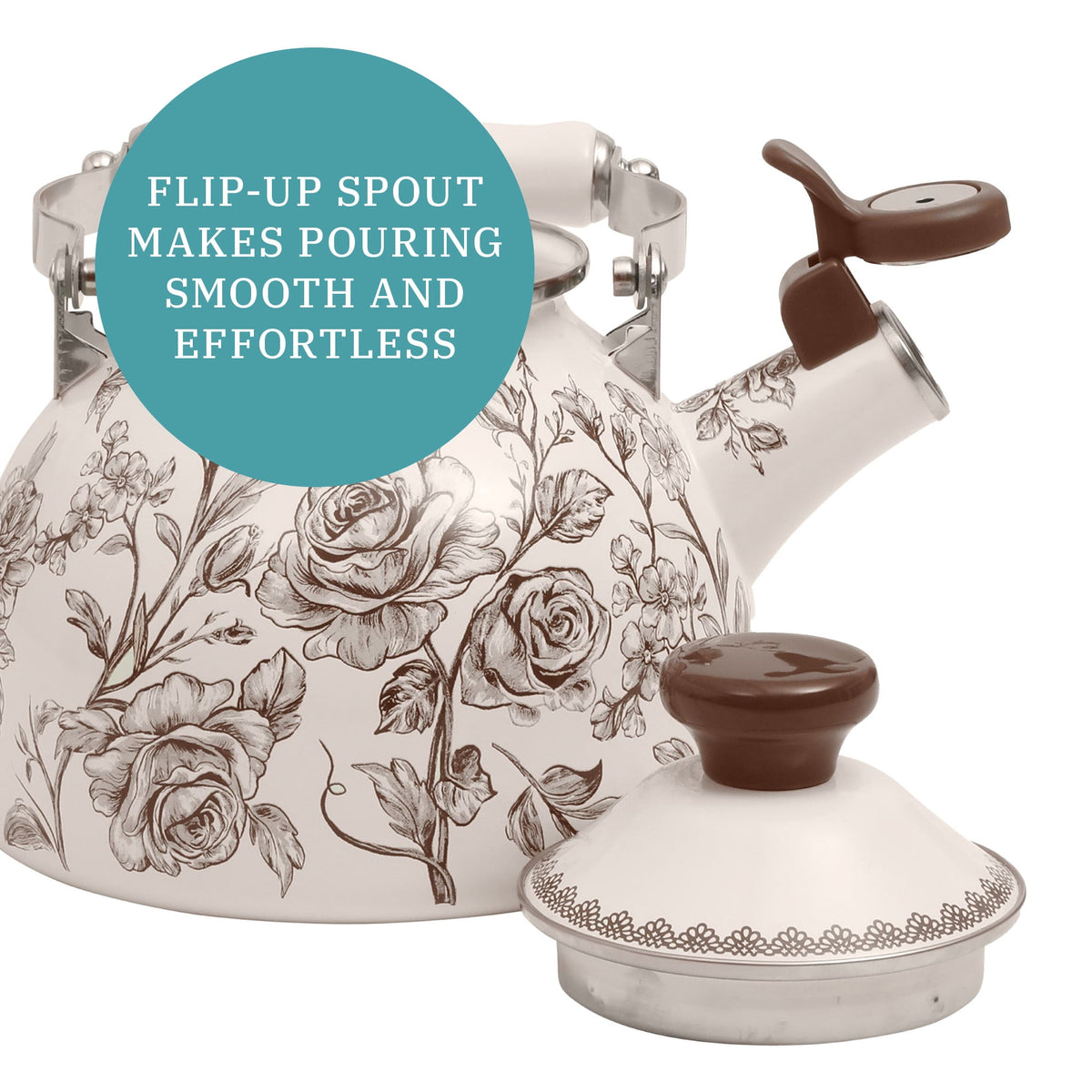 The Pioneer Woman 2.0-Quart Enamel on Steel Agatha Tea Kettle, Brown