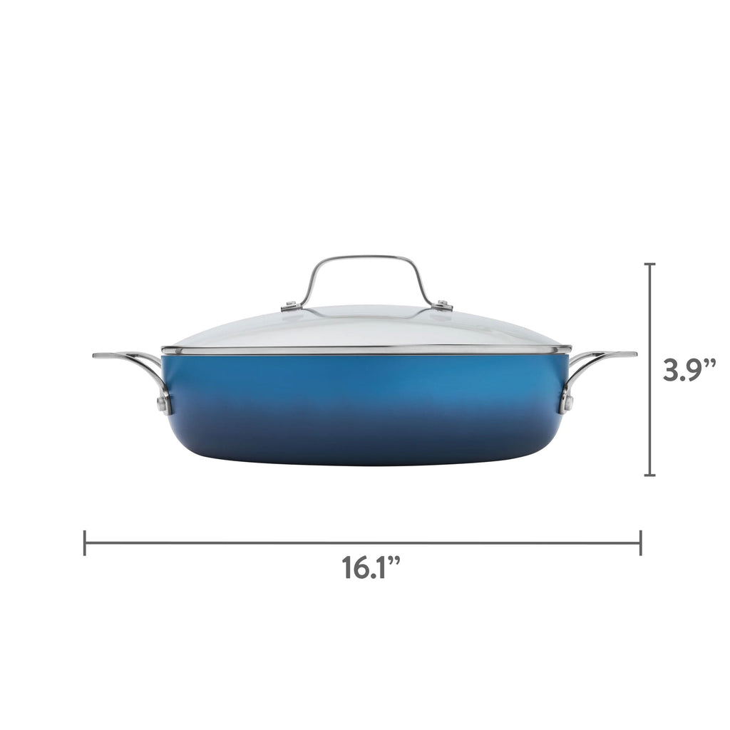 The Pioneer Woman Harlow 12" Ceramic Non-Stick Everyday Pan with Lid, Denim Blue