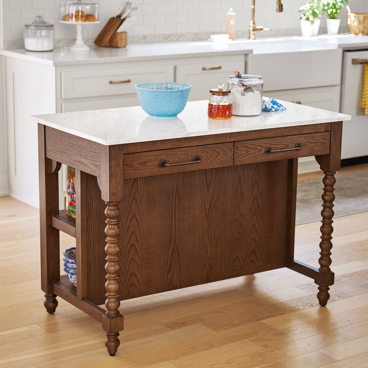 The Pioneer Woman Harper Kitchen Island with Drawers, Homestead Brown