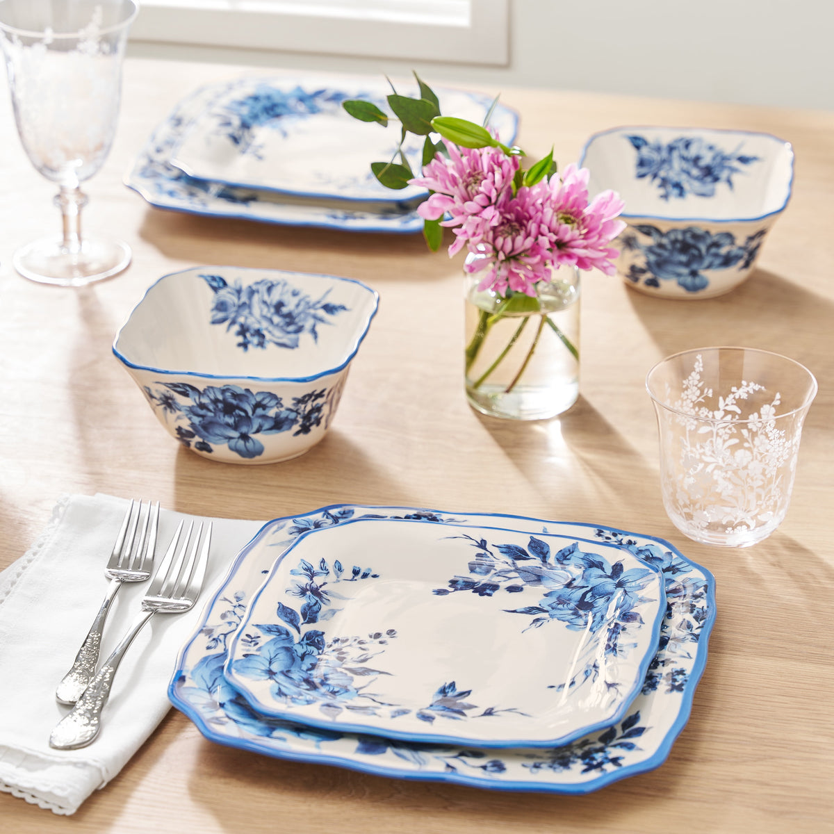 The Pioneer Woman Delilah 12-Piece Stoneware Dinnerware Set, Blue