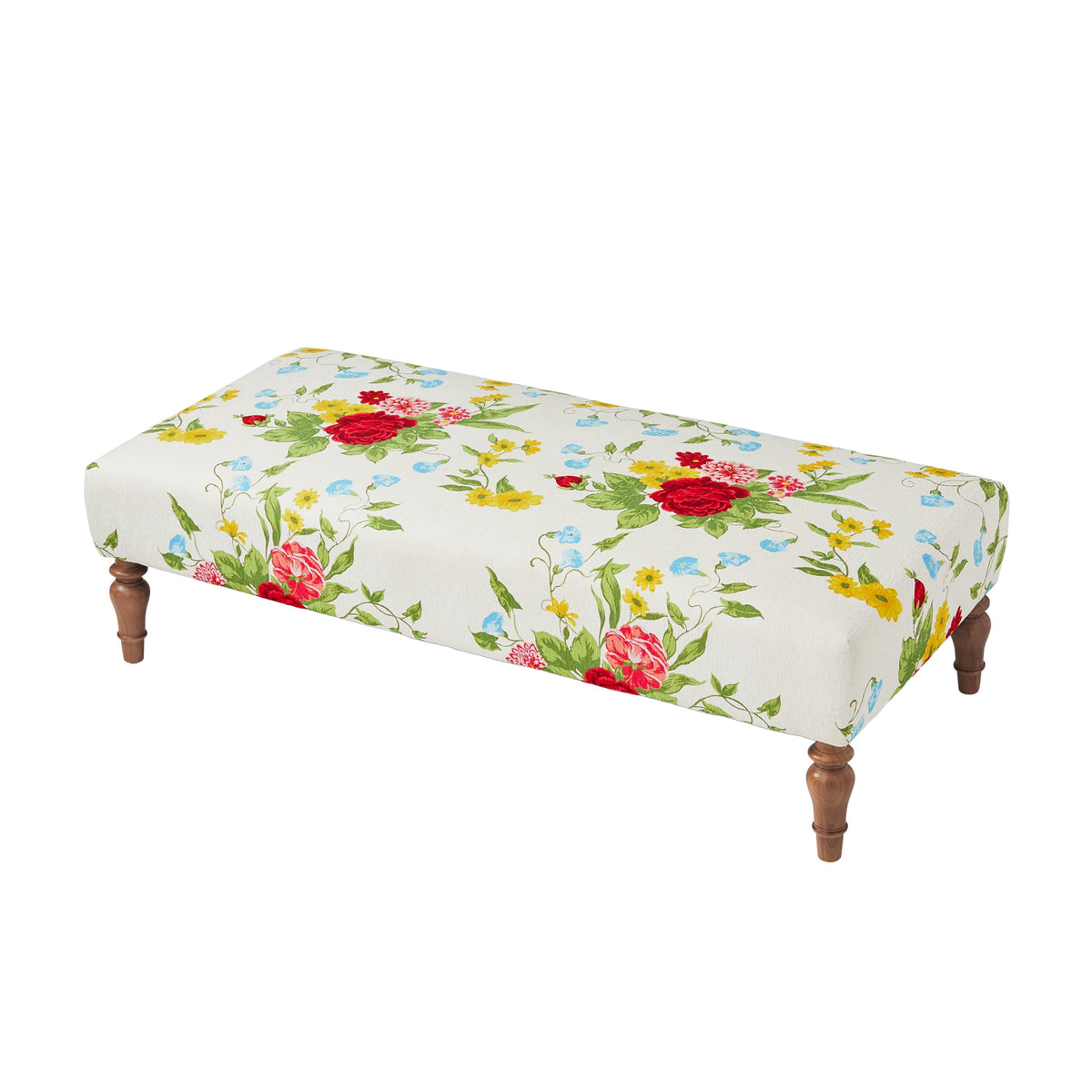 The Pioneer Woman Vintage Floral Fabric Rectangular Ottoman, White