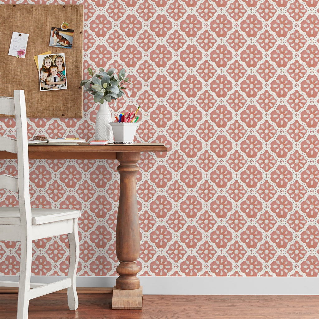 The Pioneer Woman Pink Salmon Washy Trellis Peel and Stick Wallpaper, 18" x 18.86'