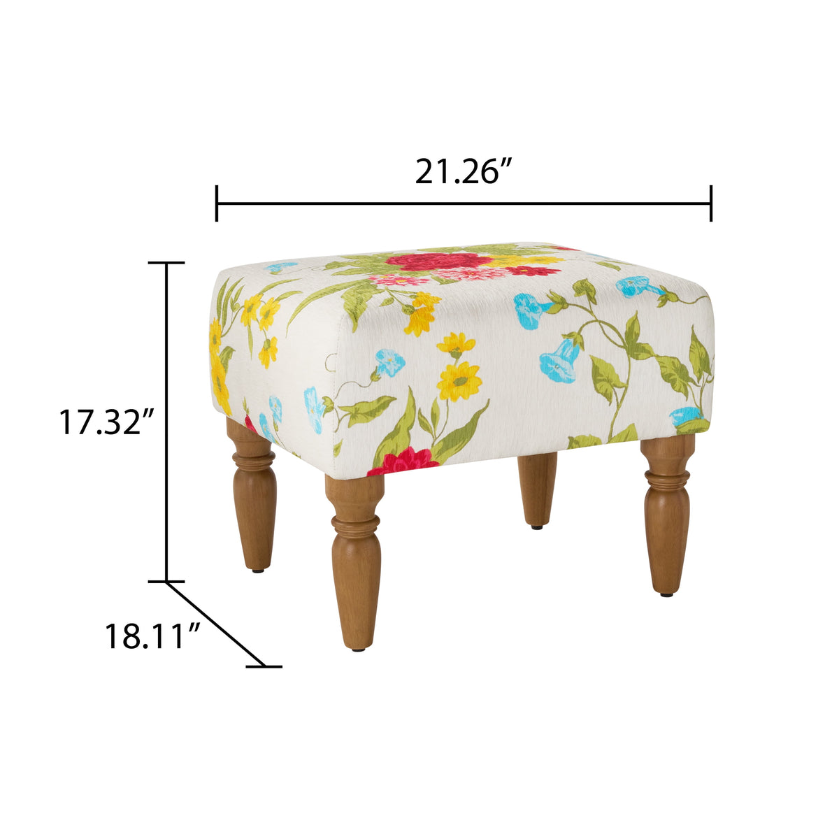 The Pioneer Woman Sweet Rose Ottoman, White, 17.25 in