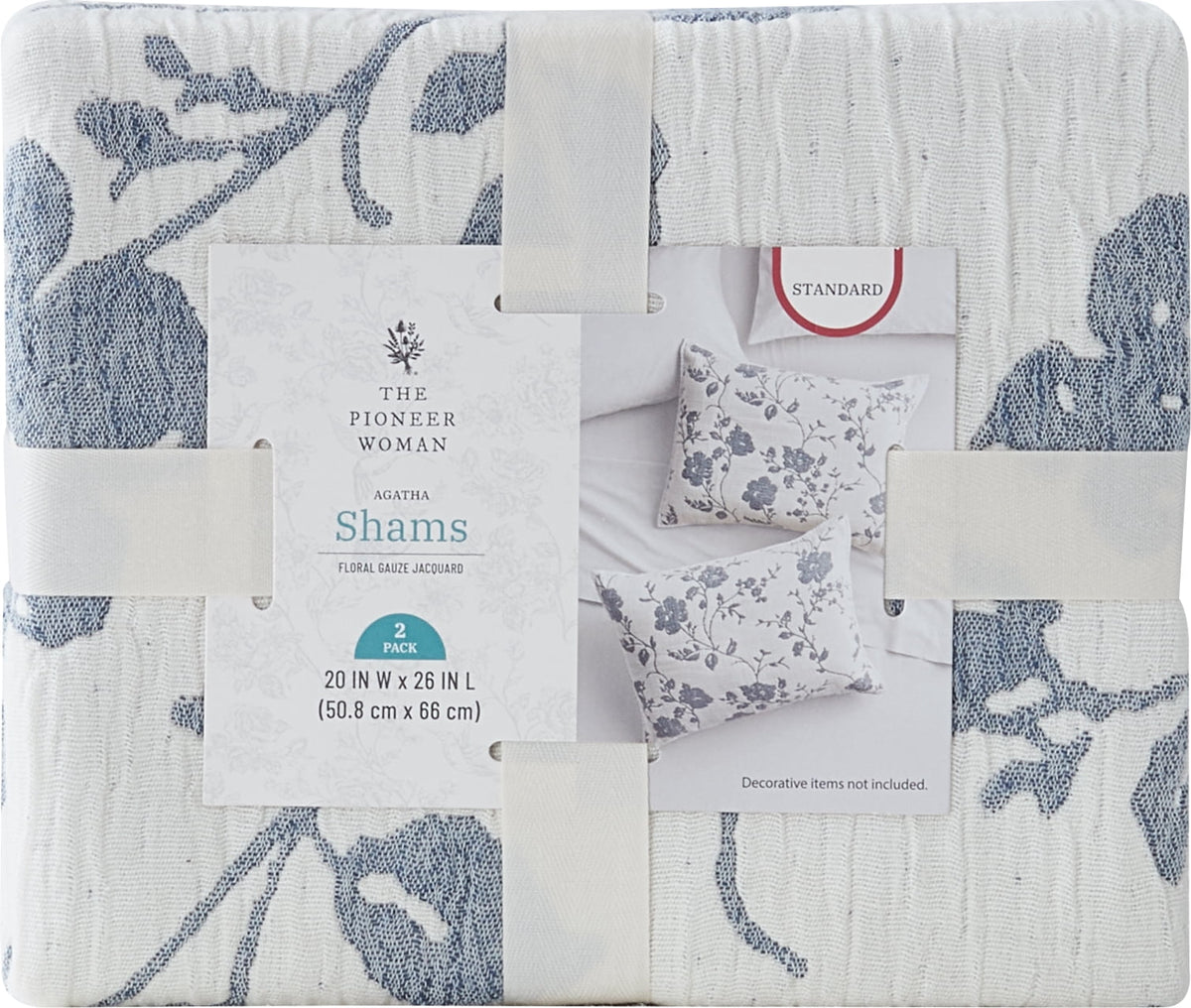 The Pioneer Woman Agatha Floral Gauze Pillow Sham, Standard, Blue Dust, 2 Pack