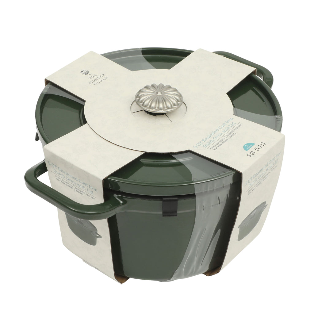 The Pioneer Woman 5-Quart Enamel Cast Iron Dutch Oven with Lid, Dark Green