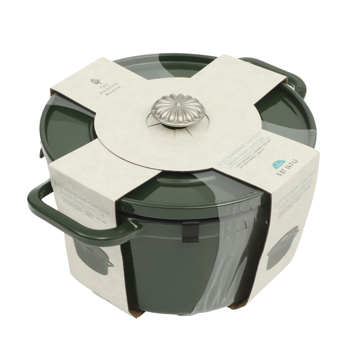 The Pioneer Woman 5-Quart Enamel Cast Iron Dutch Oven with Lid, Dark Green