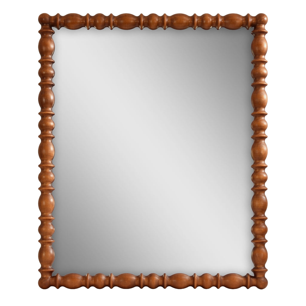 The Pioneer Woman Harper Spindle Wood Decorative Wall Mirror, Beaded Turned Wood Mirror, Rustic Brown 24x30