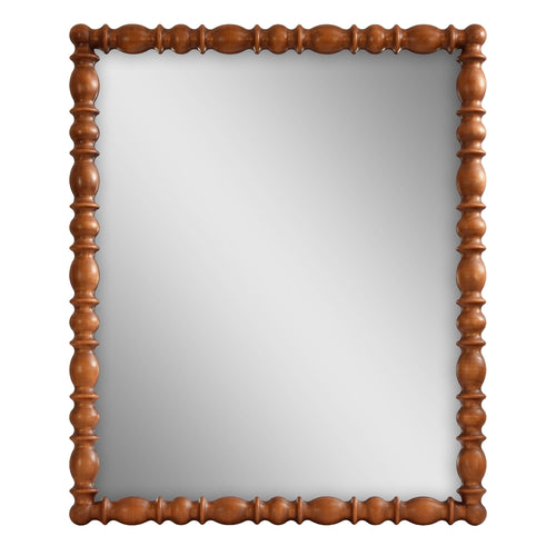 The Pioneer Woman Harper Spindle Wood Decorative Wall Mirror, Beaded Turned Wood Mirror, Rustic Brown 24x30