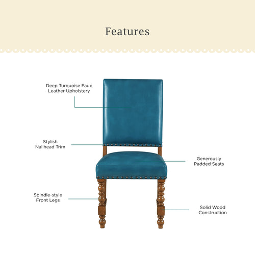 The Pioneer Woman Harper Faux Leather Dining Chairs, Turquoise, Set of 2