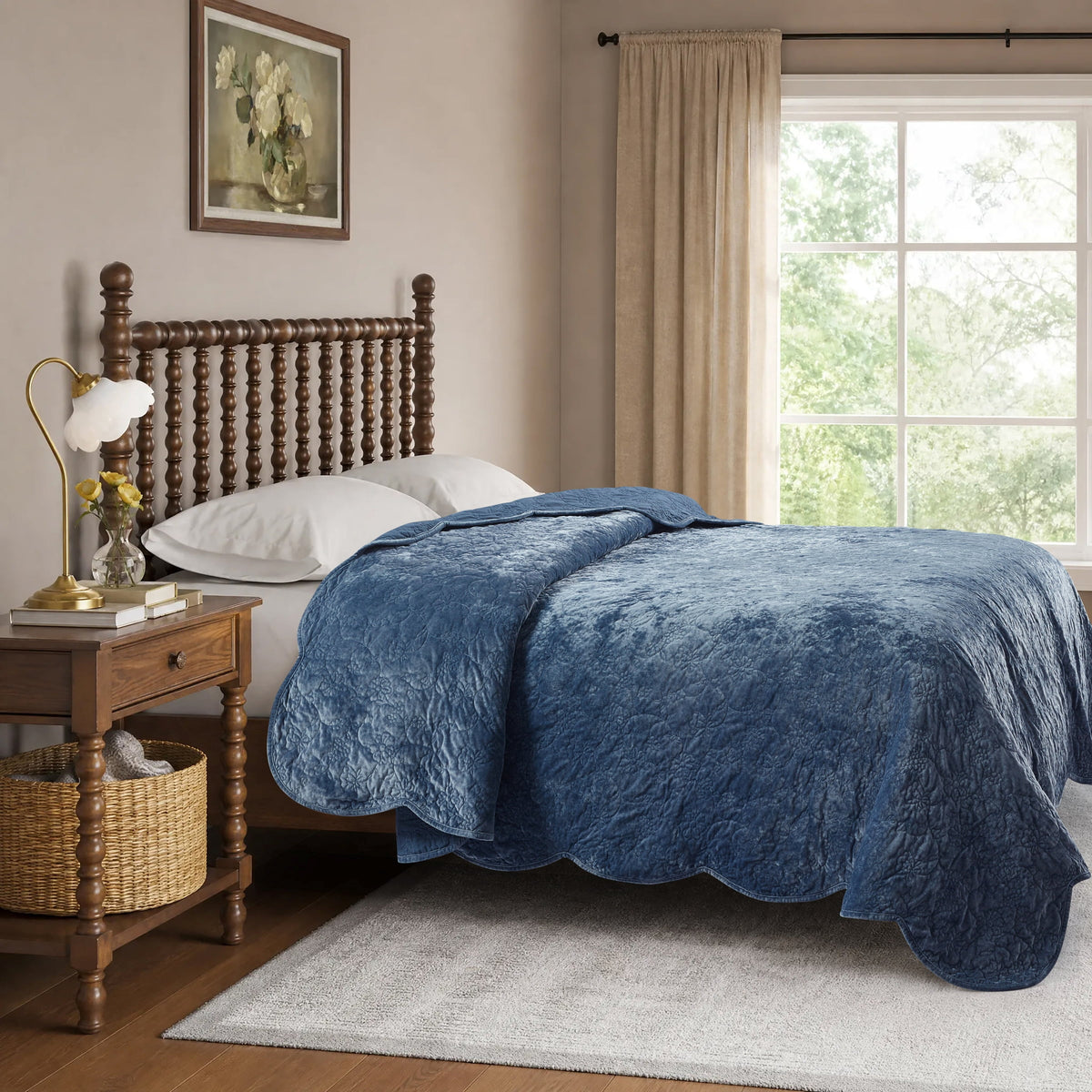 The Pioneer Woman Eloise Floral Velvet Quilt, Full/Queen, Blue Dust Bedding