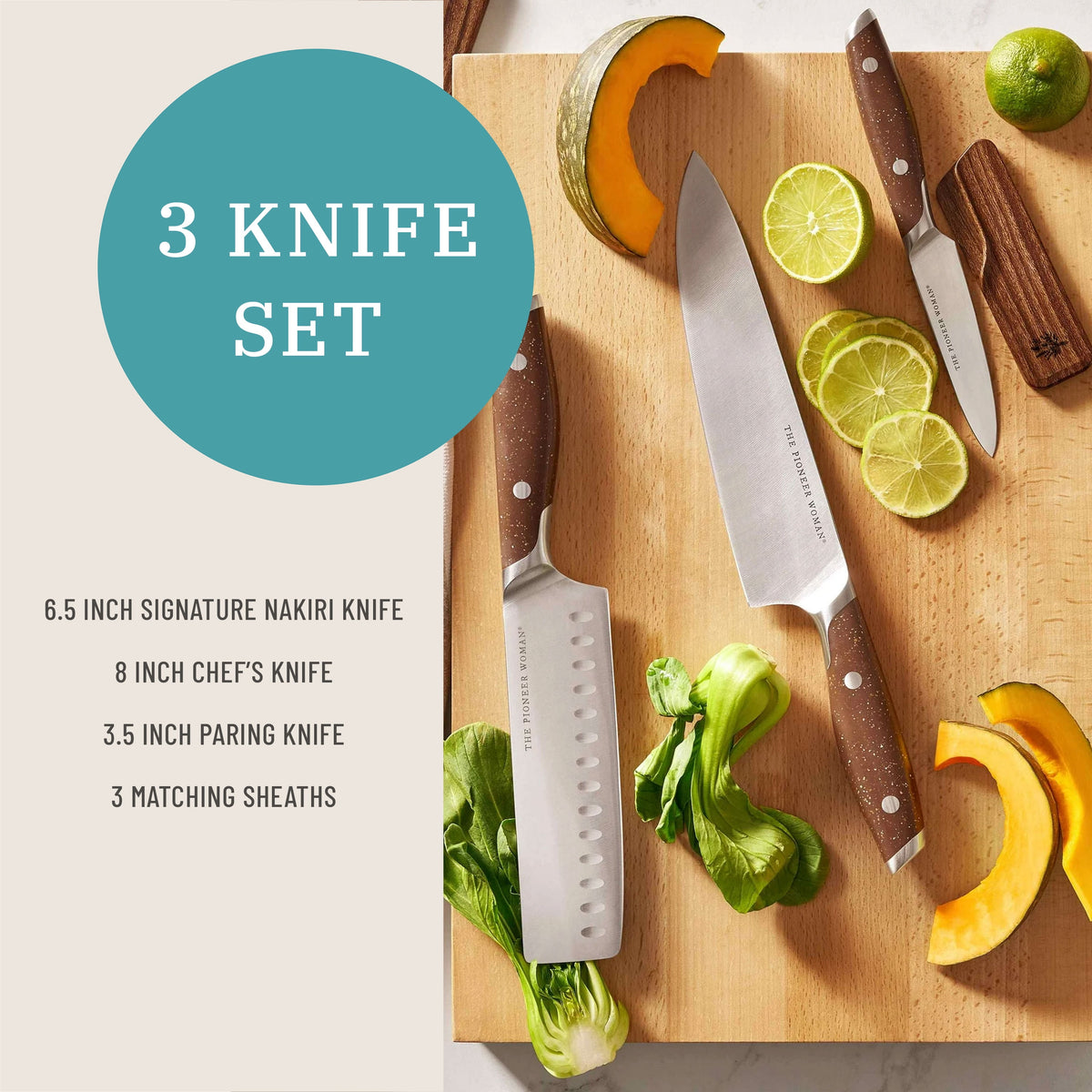 The Pioneer Woman 3-Piece Knife Set, Brown Speckle